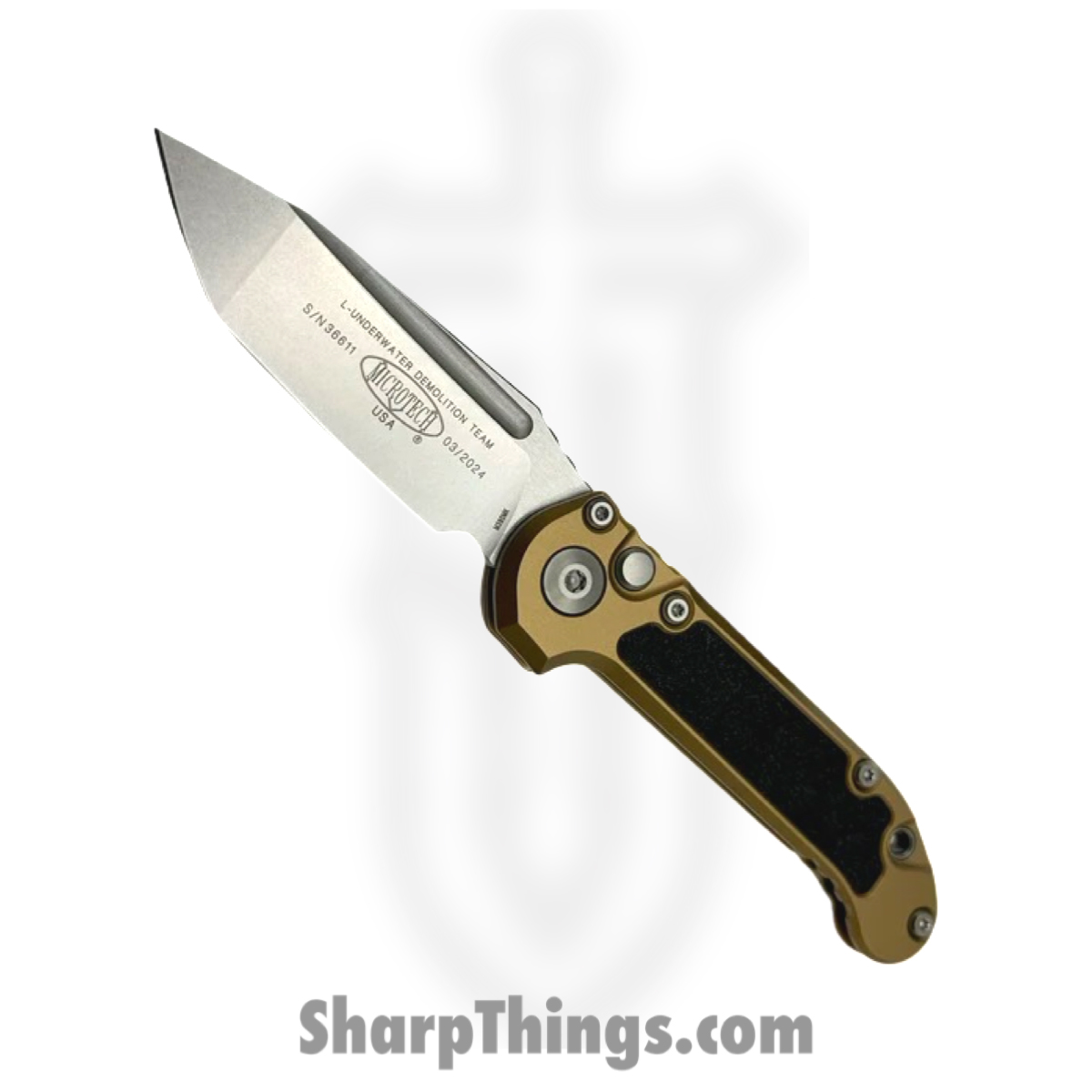 490a2ca1-4dd0-4864-a05d-f09648d9f98c_1136-10TA_1.jpg Microtech - 1136-10TA - L.U.D.T. Gen III - Automatic Knife - M390MK Stonewash Tanto - Aluminum with Grip Tape Inlay - Tan - Image 1