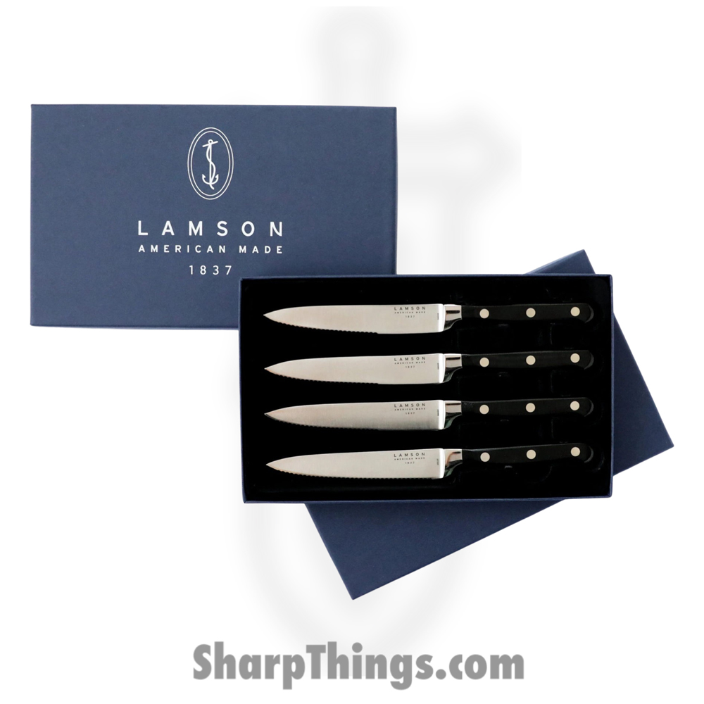 4984f68a-f911-4676-8518-c6cccb493079_39268_1.jpg Lamson - 39268 - 4-Piece 5″ Premier Forged Serrated Steak Knives Set - 4116 Polished - G10 - Midnight Black - Image 1