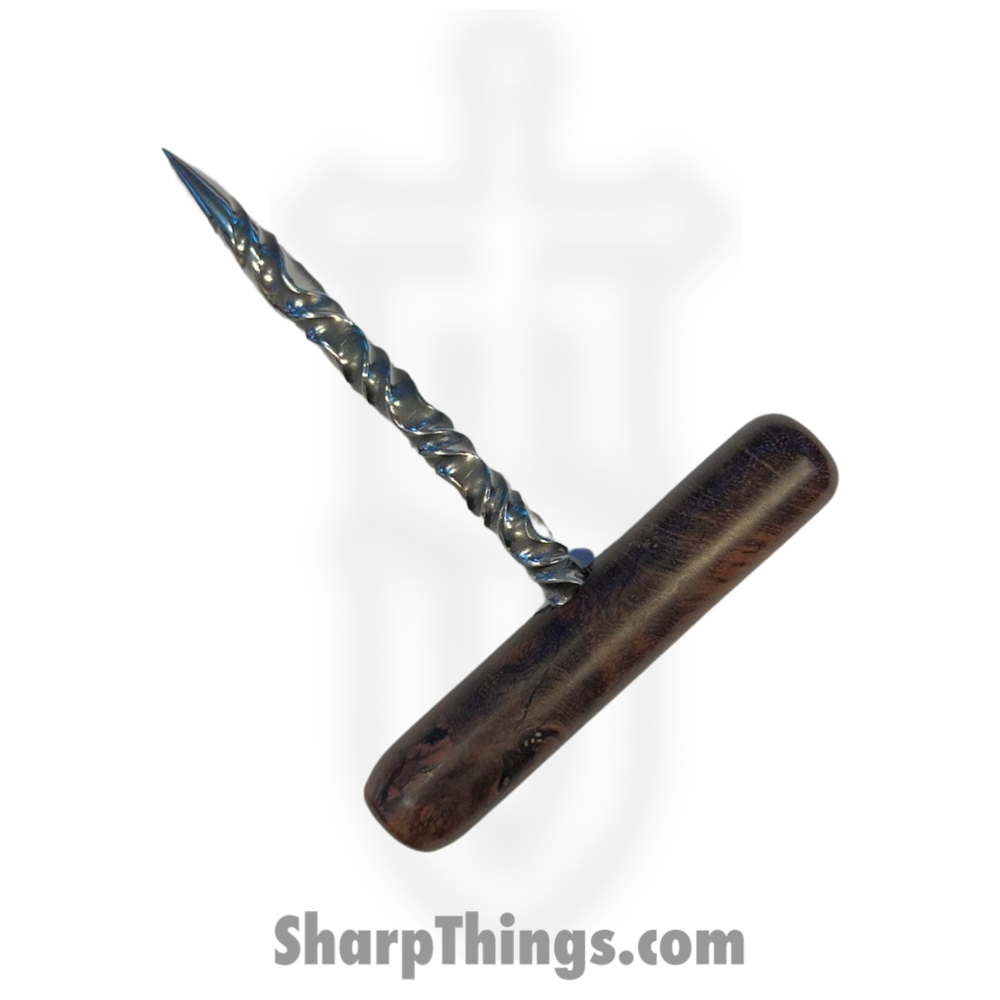 4da4c82b-37b5-4fe7-8f2f-b880fa6f84e7_FHF-TS-WD-BR_1.jpg Full Heart Forge - FHF-TS-WD-BR - T Handle Spike - Fixed Blade Knife - 316 Stainless Satin Spike - Stabilized Wood - Brown - Image 1