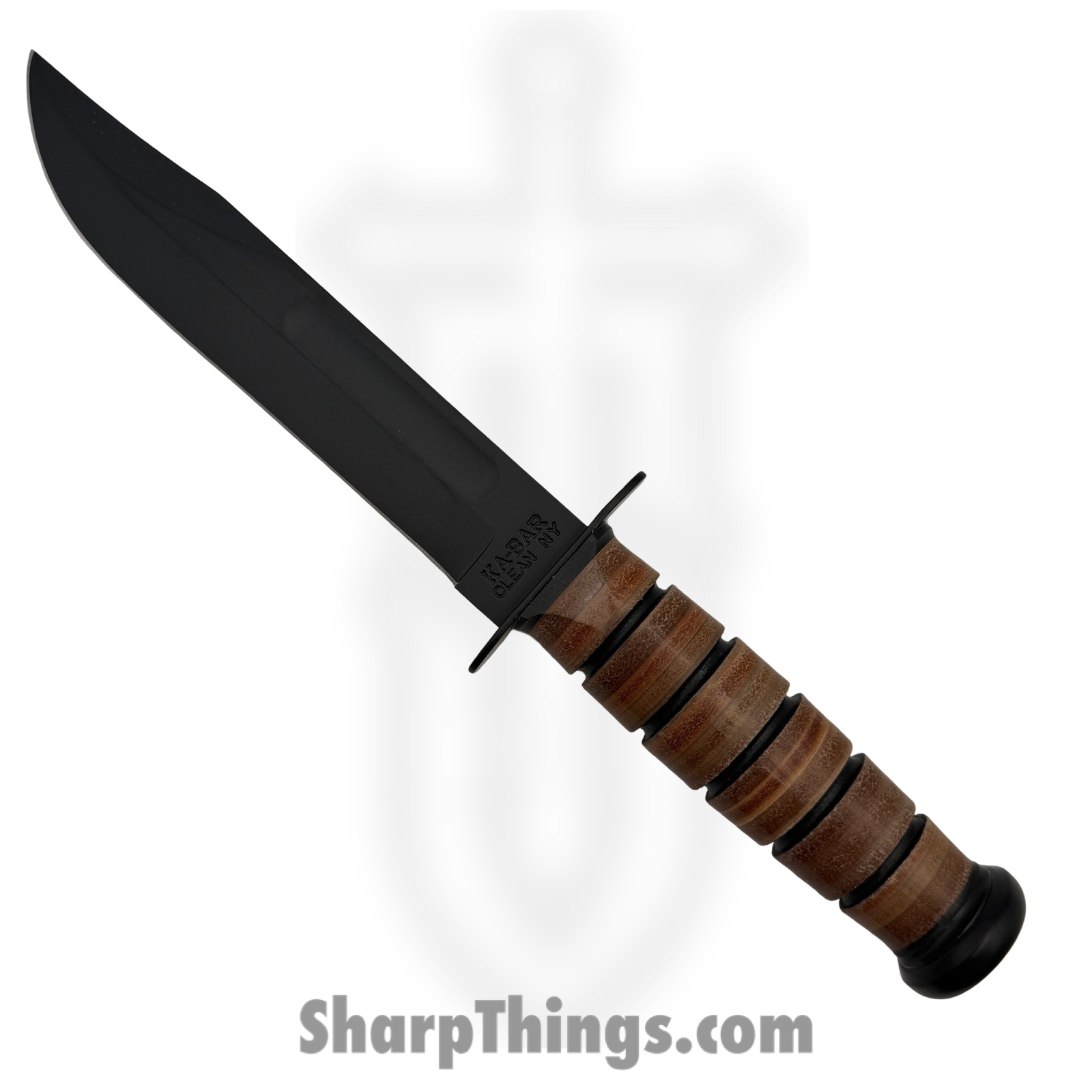 617717213205.png Ka-Bar - 1320 - Single Mark - Fixed Blade Knife - 1095 Cro-Van Coated Clip Point - Stacked Leather - Brown - Image 1