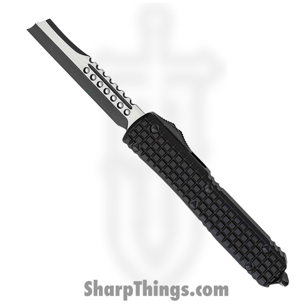 626c4c97-27cd-4c45-a611-d2b8f01ad1d7_119R-1TFRS_1.jpg Microtech - 119R-1TFRS - Ultratech Signature Series - OTF Auto - Elmax Two Tone Hellhound Razor - 6061-T6 Aluminum/Frag - Black - Image 1