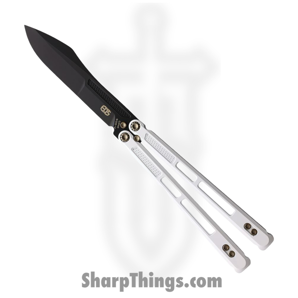 65a2b1df-2b88-4d4d-82ab-35340b0ad300_EOS106_1.jpg EOS - EOS106 - Trident - Balisong - CPM S30V Coated Modified Drop Point - Titanium - White - Image 1