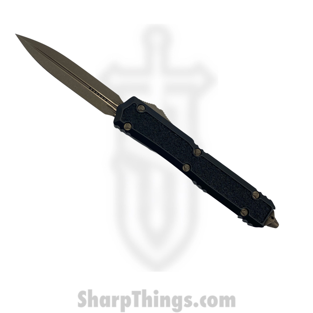 65d3d93c-f387-4d57-a3c7-b2f969c6ca29_206-13APS_1.jpg Microtech - 206-13APS - Makora - OTF Auto - Elmax, M390, 204P Bronze Apocalyptic Dagger - 6061-T6 Aluminum - Black - Image 1