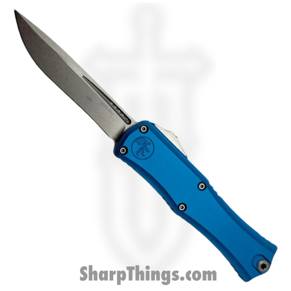6a1b2d19-0ba4-4e25-b215-31060b26429d_1705M-10BL_1.jpg Microtech - 1705M-10BL - Mini Hera II - OTF Auto - M390MK Stonewash Recurve - 6061-T6 Aluminum - Blue - Image 1