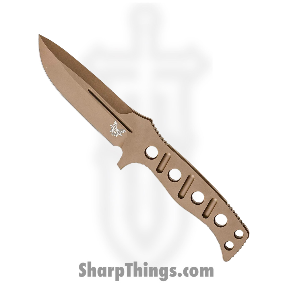 751214b6-9028-436b-bab4-8abbae36a9c8_375FE-1_1.jpg Benchmade - 375FE-1 - Adamas - Fixed Blade Knife - CPM CruWear Coated Drop Point - Skeletonized - Tan - Image 1