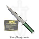 Rambo Knives - RB9423 - First Blood John Rambo - Fixed Blade Knife - Stainless Satin Saw Back - Cord Wrapped - OD Green