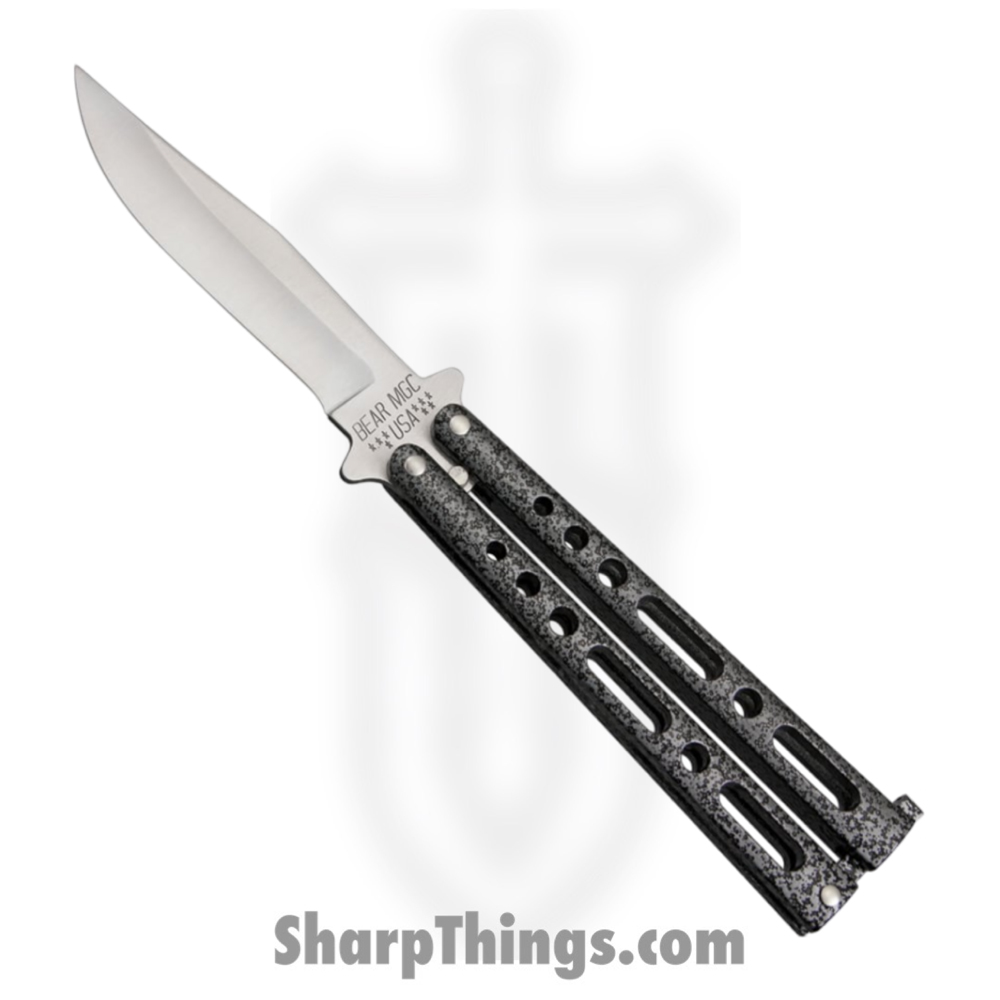 8fa018ae-8aa5-4350-8d56-2de5bac9f287_BC117S_1.jpg Bear & Son - BC117S - Butterfly Silver Vein - Balisong - 440 SS Satin Clip Point - Die Cast Metal - Black Silver - Image 1