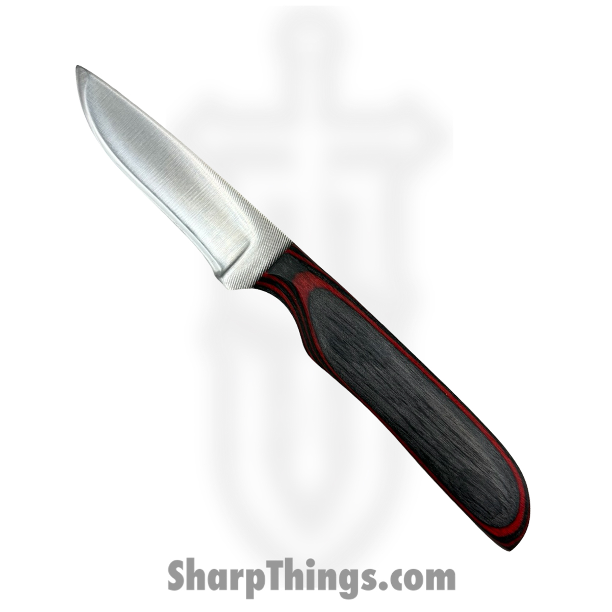 ANZA-8F-13_1.jpg Anza Knives - ANZA-8F-13 - Bambino - Fixed Blade Knife - Carbon Steel Satin Drop Point - Mixed Wood - Black Red - Image 1