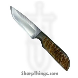 Anza Knives - ANZA-RCR-11 - Rancher - Fixed Blade Knife - Carbon Steel Satin Drop Point - Sheep Horn - Tan Multi