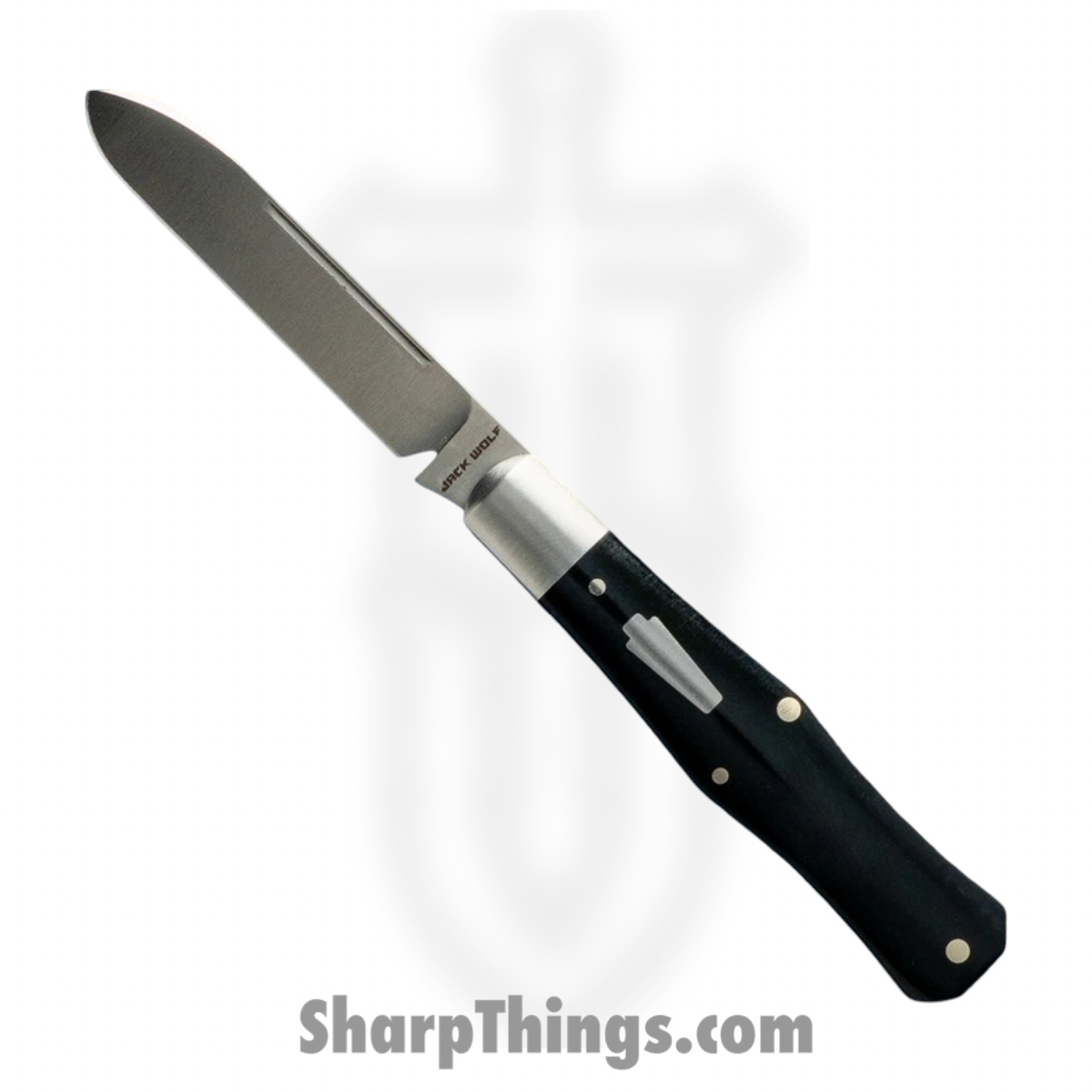 COFFI-01-SMT-BLK-BON_1.jpg Jack Wolf Knives - COFFI-01-SMT-BLK-BON - Coffin - Folding Knife - 14C28N Satin Sheepsfoot - Smooth Bone - Black - Image 1
