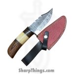 Silverline USA - DM013 - Hunter 10" - Fixed Blade Knife - 1095 HC Damascus Clip Point - Walnut - Brown|White - Image 6