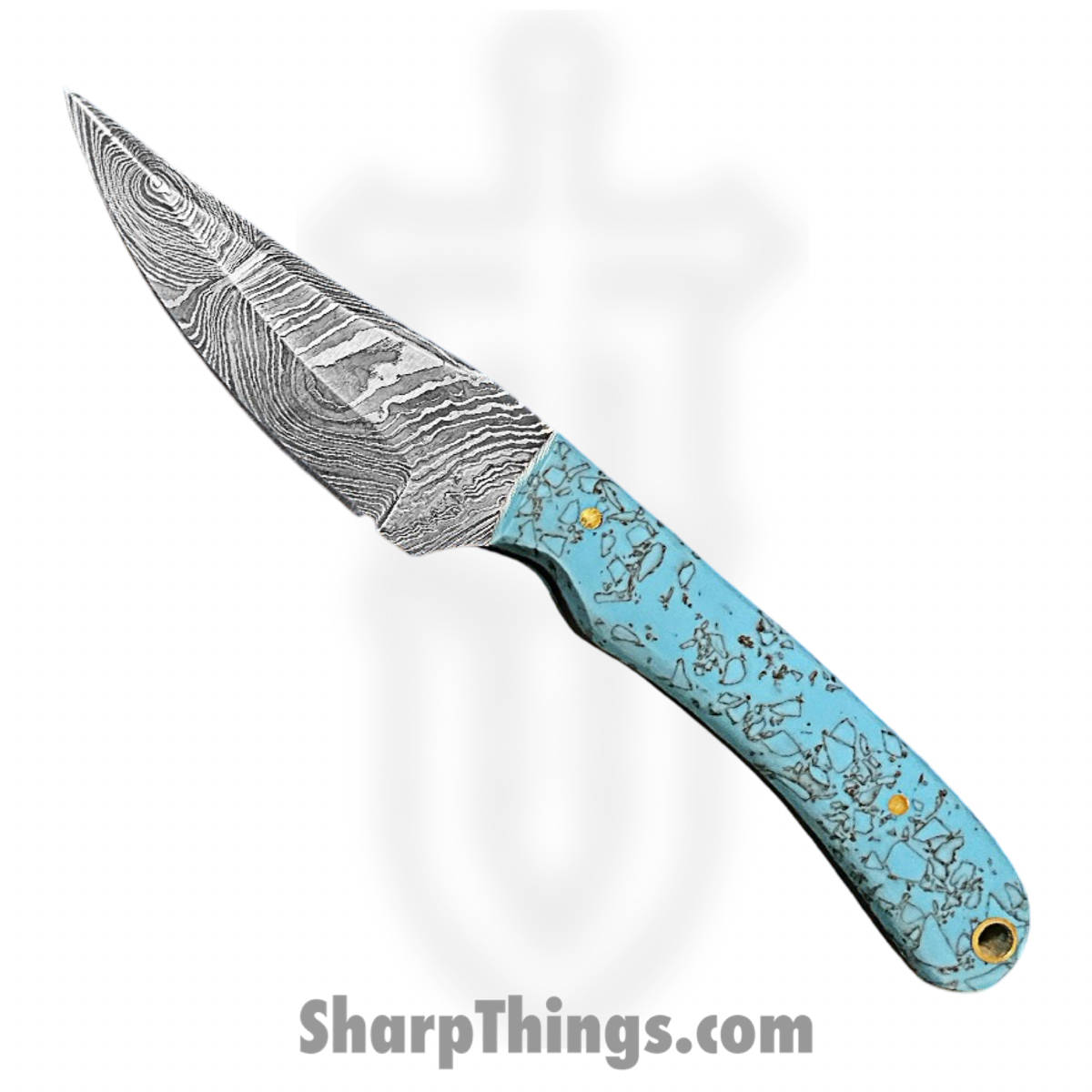 DM026_1.jpg Silverline USA - DM026 - Skinner 7" - Fixed Blade Knife - 1095 HC Damascus Spear Point - Resin - Blue|Black - Image 1