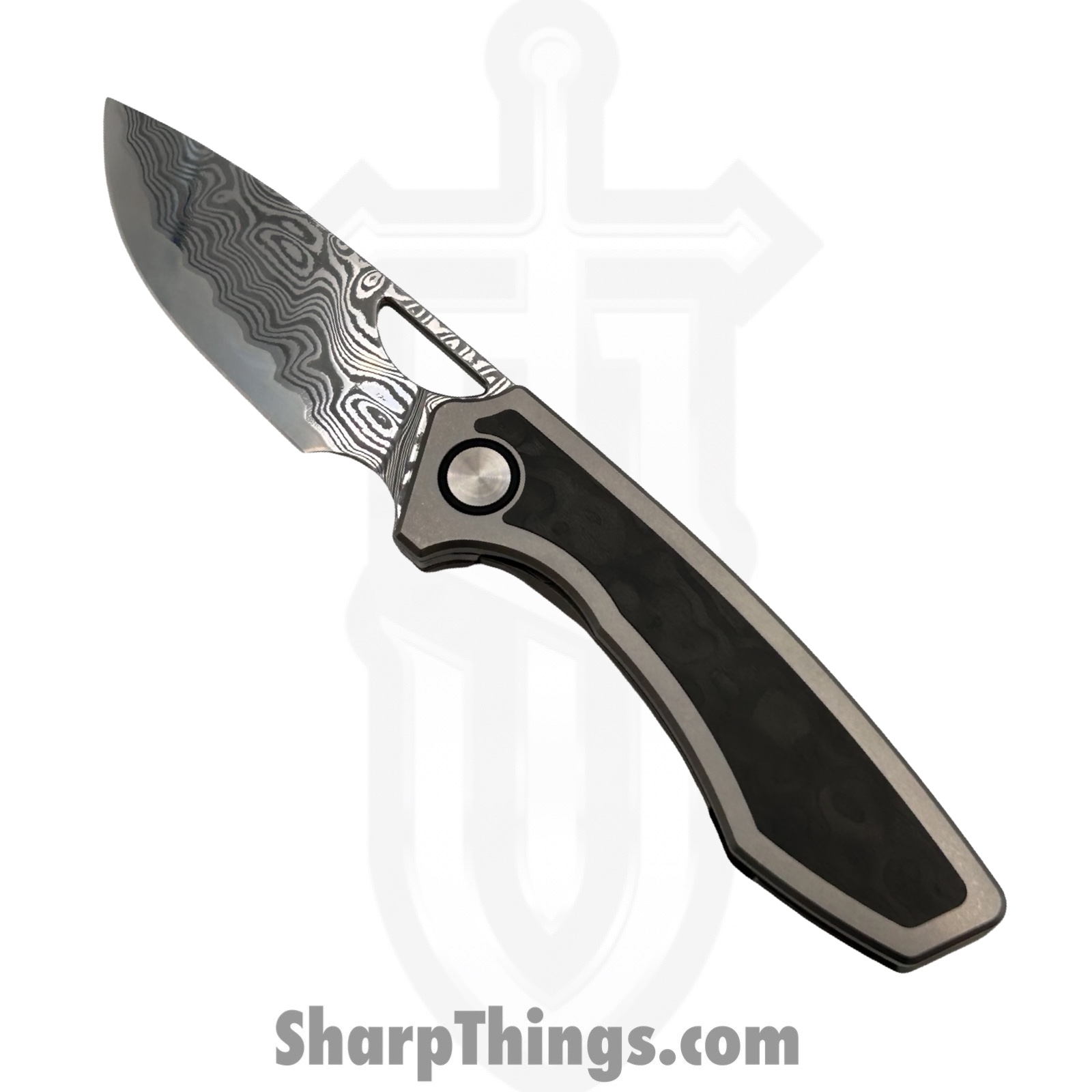 GCSIKBPDama_1.jpg Gecko Customz KW - GCSIKBPDama - Sikorae V2 - Folding Knife - Futuron Forge Damacore Drop Point - Titanium Black Pearl Inlay - Black Silver - Image 1