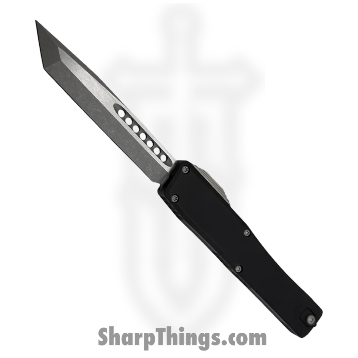 H015-5A_1.jpg Heretic Knives - H015-5A - NYX - OTF Auto - CPM MagnaCut Battleworn Tanto - Aluminum - Black - Image 1