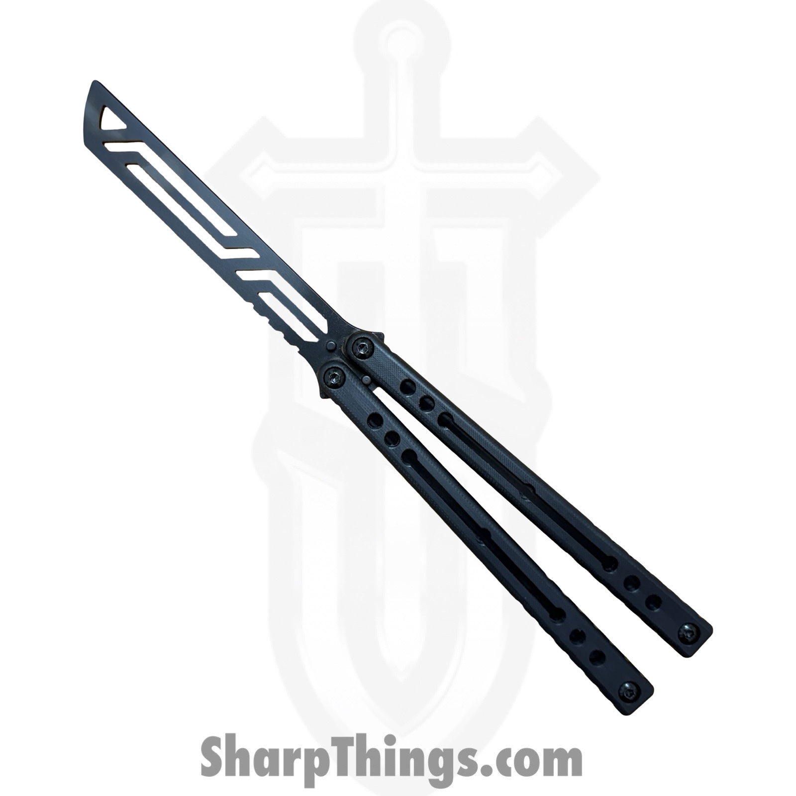 InkNat2_1.jpg Squid Industries - NABGIBK - Inked Nautilus V2 - Balisong - 410 SS Coated Tanto - G10 CF 7075 Aluminum - Black - Image 1