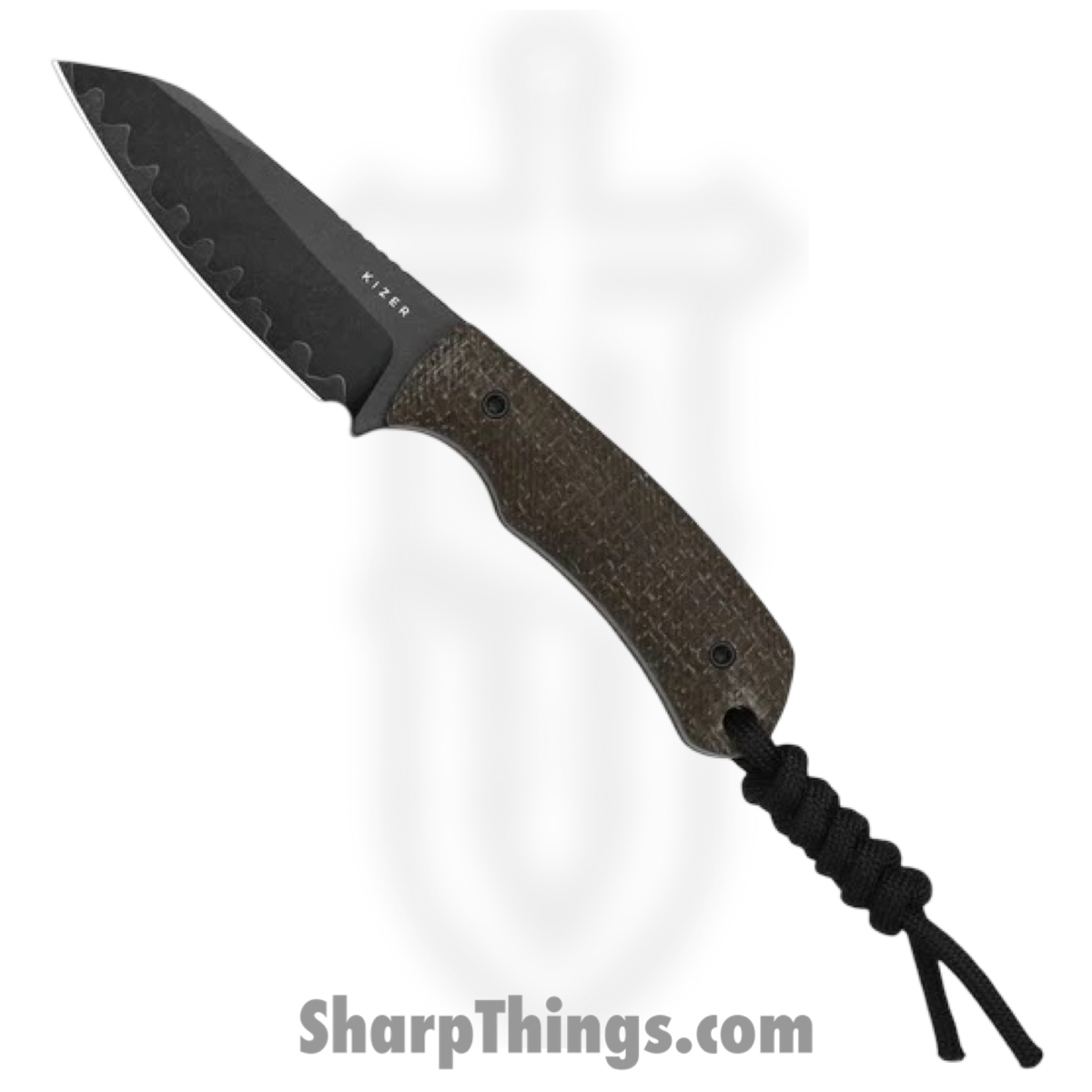 KI1135A2_1.jpg Kizer Cutlery - KI1135A2 - Field Mouse - Fixed Blade Knife - 3 Layer Composite Steel Acid Wash Sheepsfoot - Glow Canvas Micarta - Brown - Image 1
