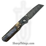 Pena Knives - PenaCustA1022 - Luxe - Folding Knife - 3V Low Layer Core Damascus Tanto - Mammoth - Brown - Image 2