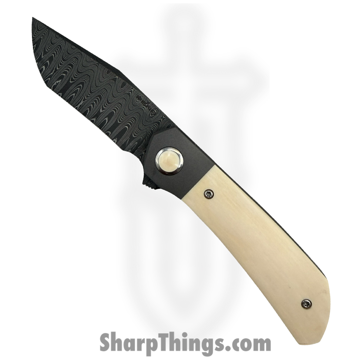PenaCustB1022_1.jpg Pena Knives - PenaCustB1022 - La Karla - Folding Knife - Chad Nichols Damascus Clip Point - Mammoth Ivory - White - Image 1