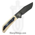 Pena Knives - PenaCustB1022 - La Karla - Folding Knife - Chad Nichols Damascus Clip Point - Mammoth Ivory - White - Image 2