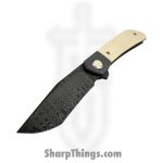 Pena Knives - PenaCustB1022 - La Karla - Folding Knife - Chad Nichols Damascus Clip Point - Mammoth Ivory - White - Image 3