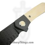 Pena Knives - PenaCustB1022 - La Karla - Folding Knife - Chad Nichols Damascus Clip Point - Mammoth Ivory - White - Image 4