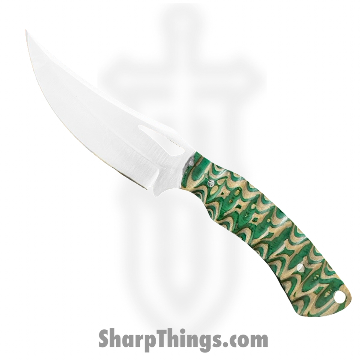 SS018_1.jpg Silverline USA - SS018 - Skinner 9" - Fixed Blade Knife - Stainless Satin Spear Point - Chipped Pakkawood - Green|Tan - Image 1