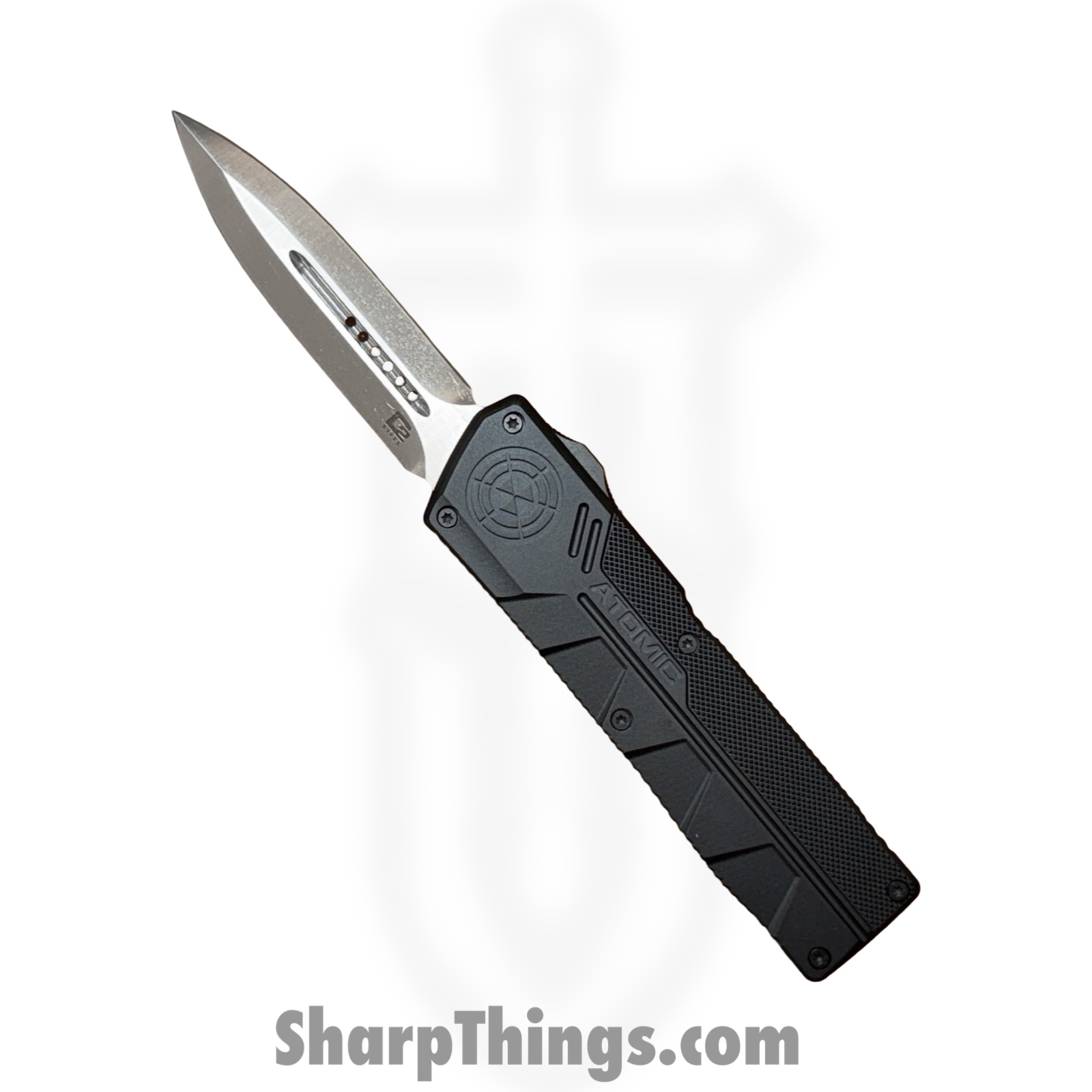 WNS-DT01BKDE.jpg Atomic Knives - WNS-DT01BKDE - UltraLite ATOMIC - OTF Auto - D2 Satin Dagger - Aluminum - Black - Image 1