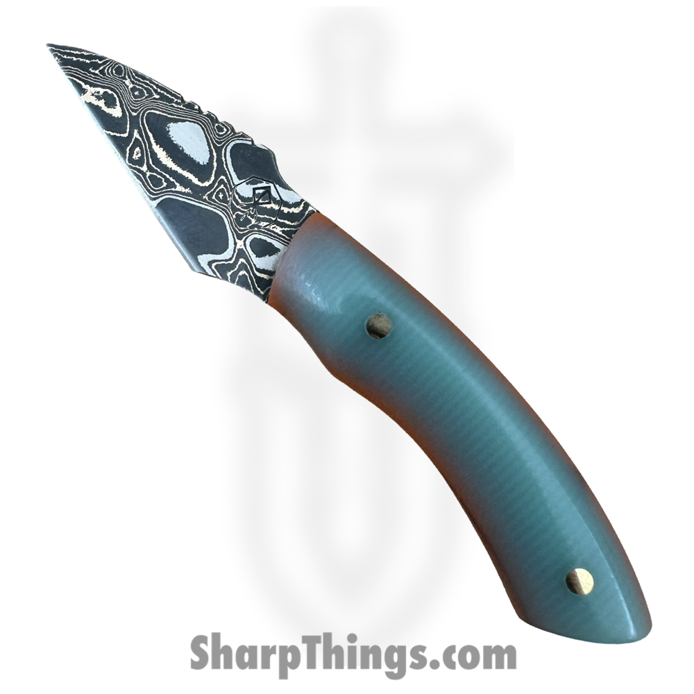 a1cccd1b-ac84-4331-870c-828cac9d5493_RRC-Nyx-05_1.jpg Royalty Rings Co. - RRC-Nyx-05 - Nyx - Fixed Blade Knife - Baker Forge Riptide Max -Diamond Damascus Kiridashi - G10 - Tiffany Blue/Orange - Image 1