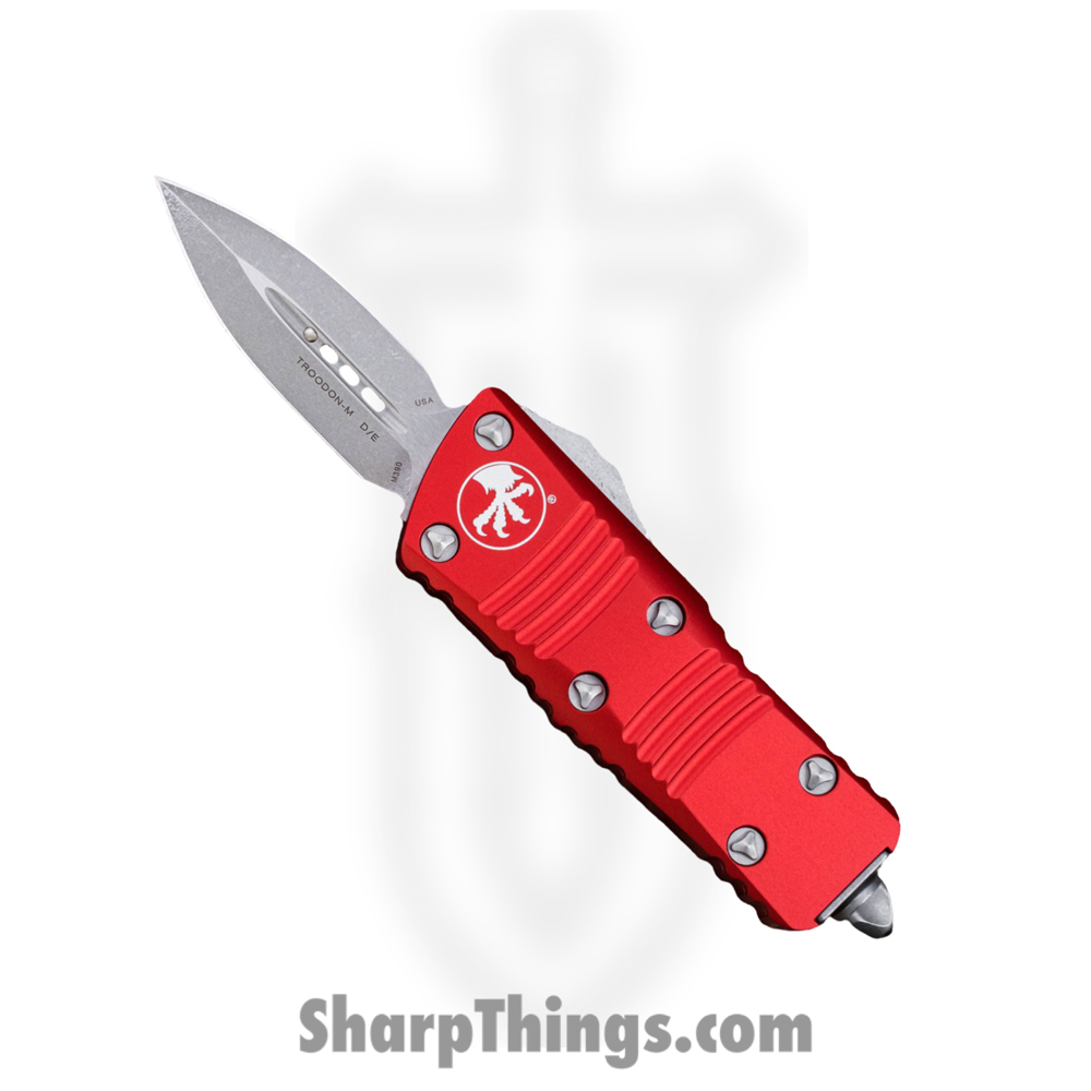 aae0edd2-0e2a-4c25-8cb4-b0258ae200b5_238-10APRD_1.jpg Microtech - 238-10APRD - Troodon Mini - OTF Auto - Elmax, M390, 204P Apocalyptic Dagger - 6061-T6 Aluminum - Red - Image 1