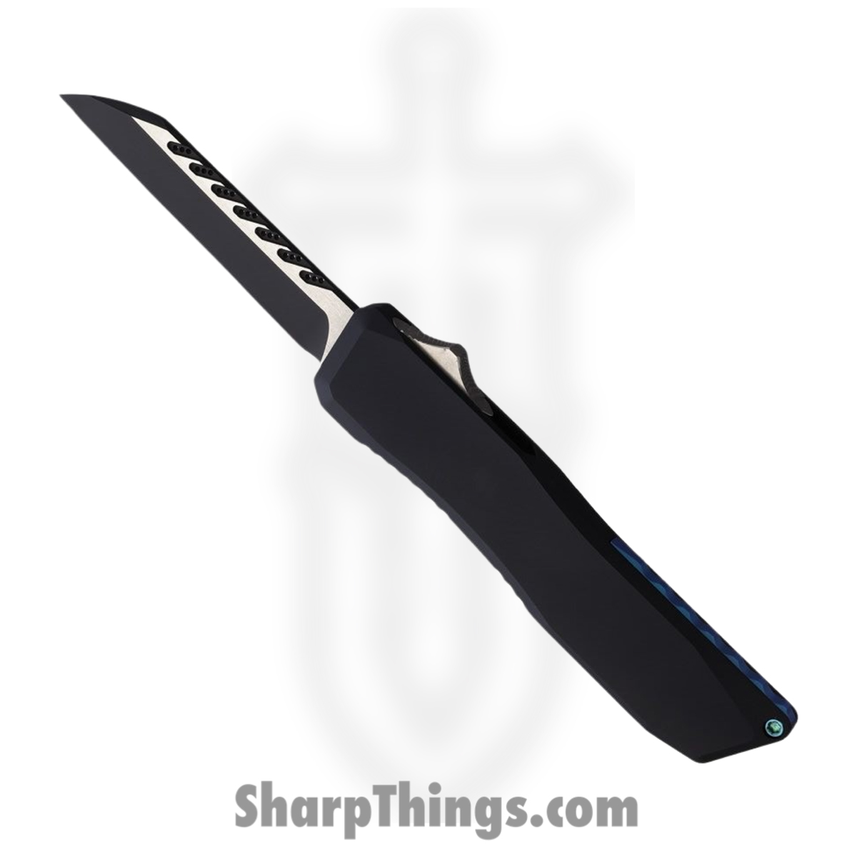 ad638014-cc25-48d0-a644-d2f7a3633ee0_EOS120_1.jpg EOS - EOS120 - Harpoon - OTF Auto - CPM 20CV Two-Tone Sheepsfoot - Aluminum - Black - Image 1