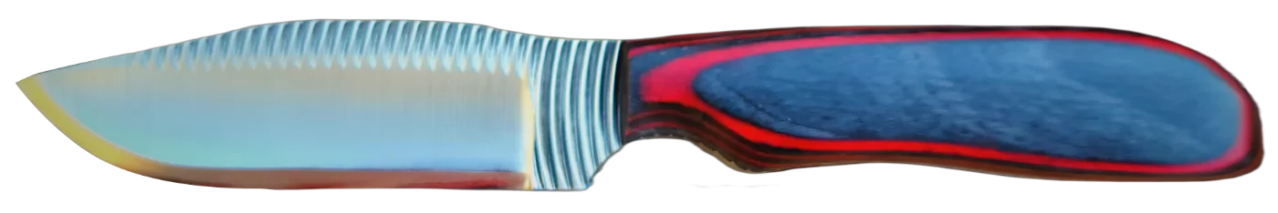 ANZA file knife with a satin blade and red and black layered DymaLux wood handle