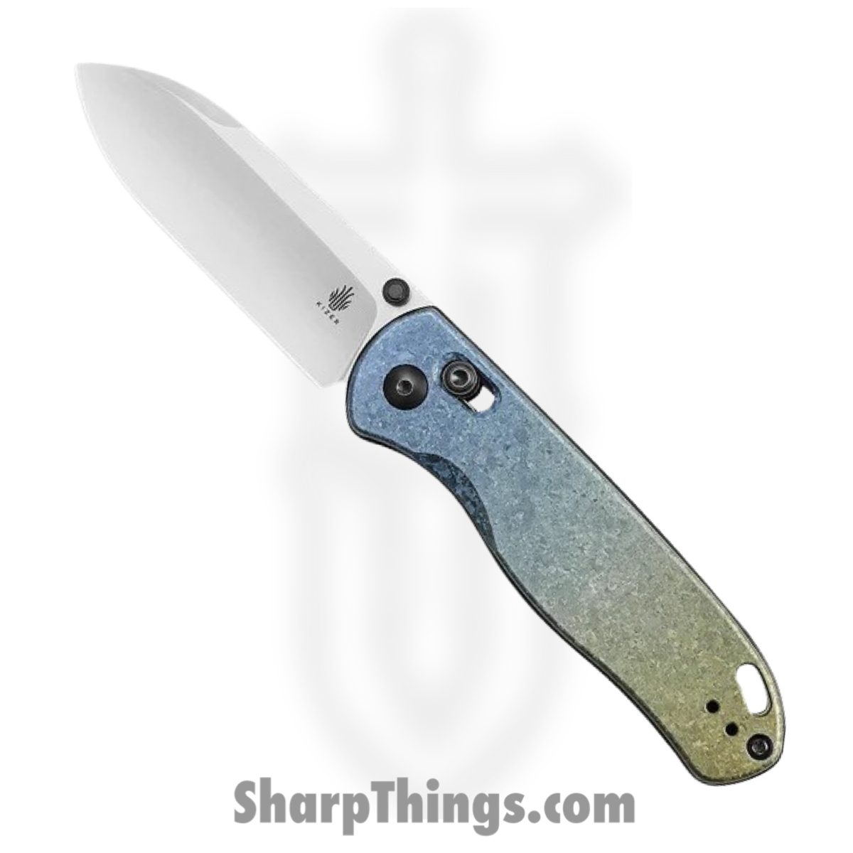 b0d54f44-73ed-4797-a271-132ae9b59592_KI3619A3_1.jpg Kizer Cutlery - KI3619A3 - Drop Bear - Folding Knife - LC200N Stonewash Drop Point - Titanium - Green Blue - Image 1