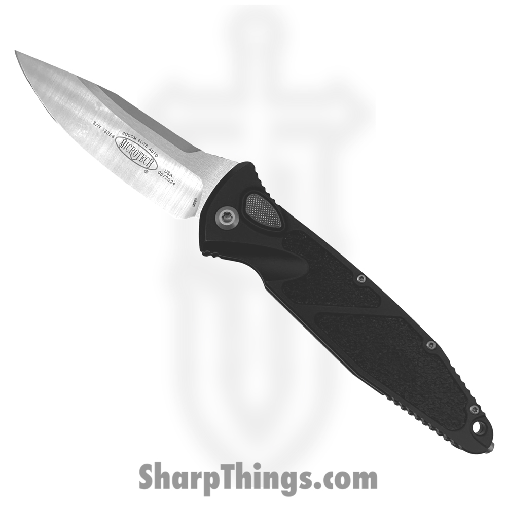 b317993a-a9e9-426b-930d-85f961ddf1d6_160A-4_1.jpg Microtech - 160A-4 - Socom Elite - Automatic Knife - Satin Drop Point - Aluminum with Inserts - Black - Image 1