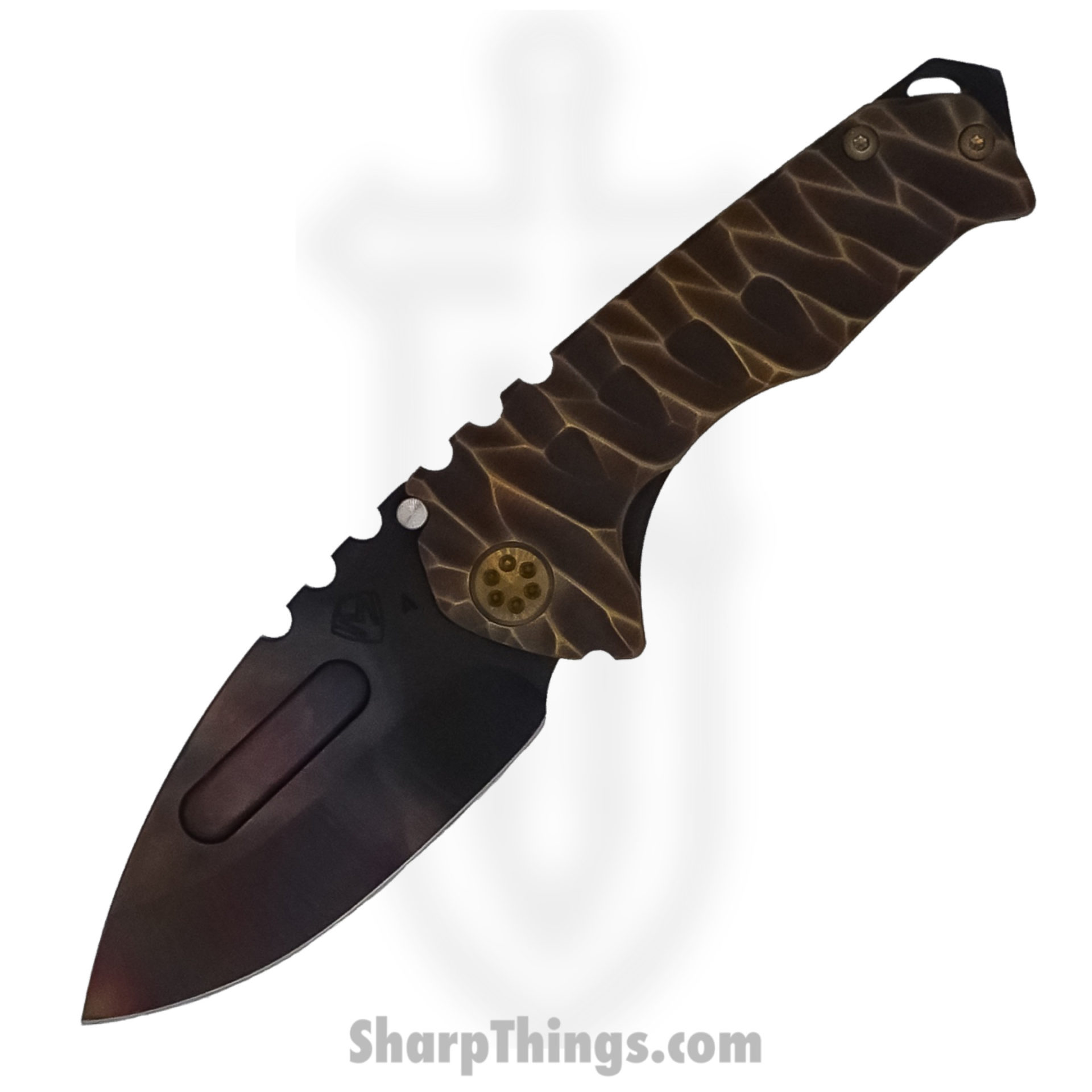 ba5921ef-7bea-4afe-a14b-e6dd40f74869_MK024VD-36A1-T1C1-BP_1.jpg Medford Knife - MK024VD-36A1-T1C1-BP - Praetorian Genesis "T" Vulcan Drop Point Folder - S45VN - BB/Brass-Brz w/Rose Predator - Image 1
