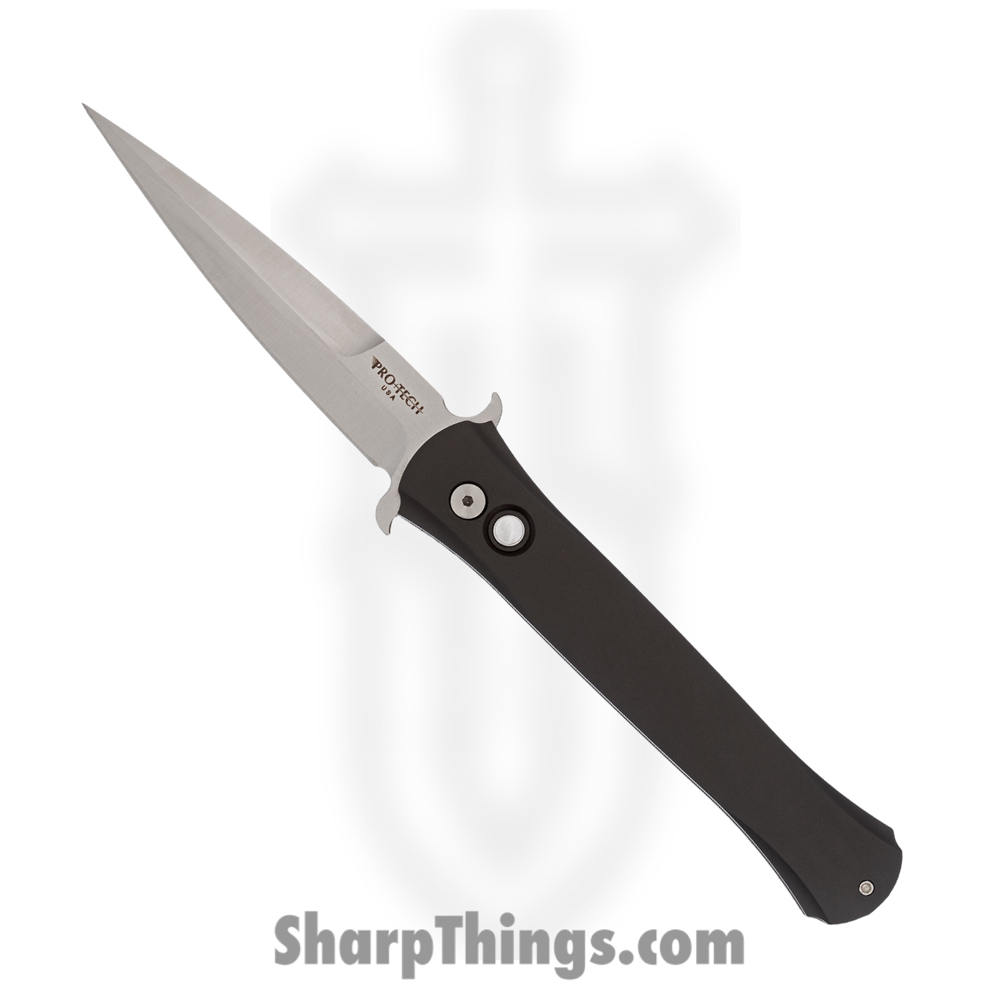 bf5efdba-68b2-4d05-9f1d-31099294d1fa_1921-MOP_1.jpg ProTech - 1921-MOP - Large Don - Automatic Knife - 154CM Satin Spear Point - Aluminum Mother of Pearl Button - Black - Image 1