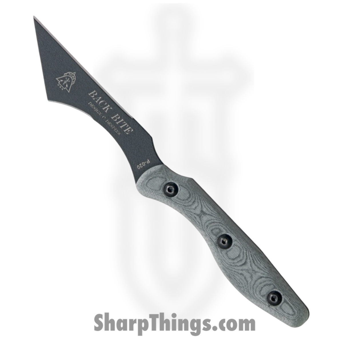 c5d9bd36-4199-44c6-86f9-bffeb490dd50_TPBBITE01_1.jpg Tops - TPBBITE01 - Back Bite - Fixed Blade Knife - 1095 Cro-Van Coated Modified Tanto - Linen Micarta - Gray - Image 1