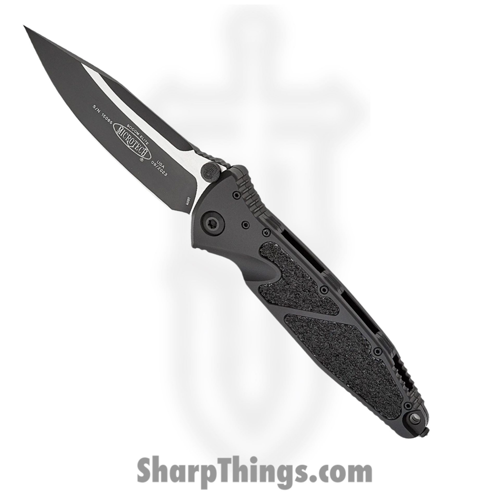 c6c67b35-8319-4763-9c08-7408aa029ca5_160-1T_1.jpg Microtech - 160-1T - Socom Elite - Folding Knife - Elmax, M390, 204P Two Tone Clip Point - Aluminum/Textured Rubber Insert - Black - Image 1