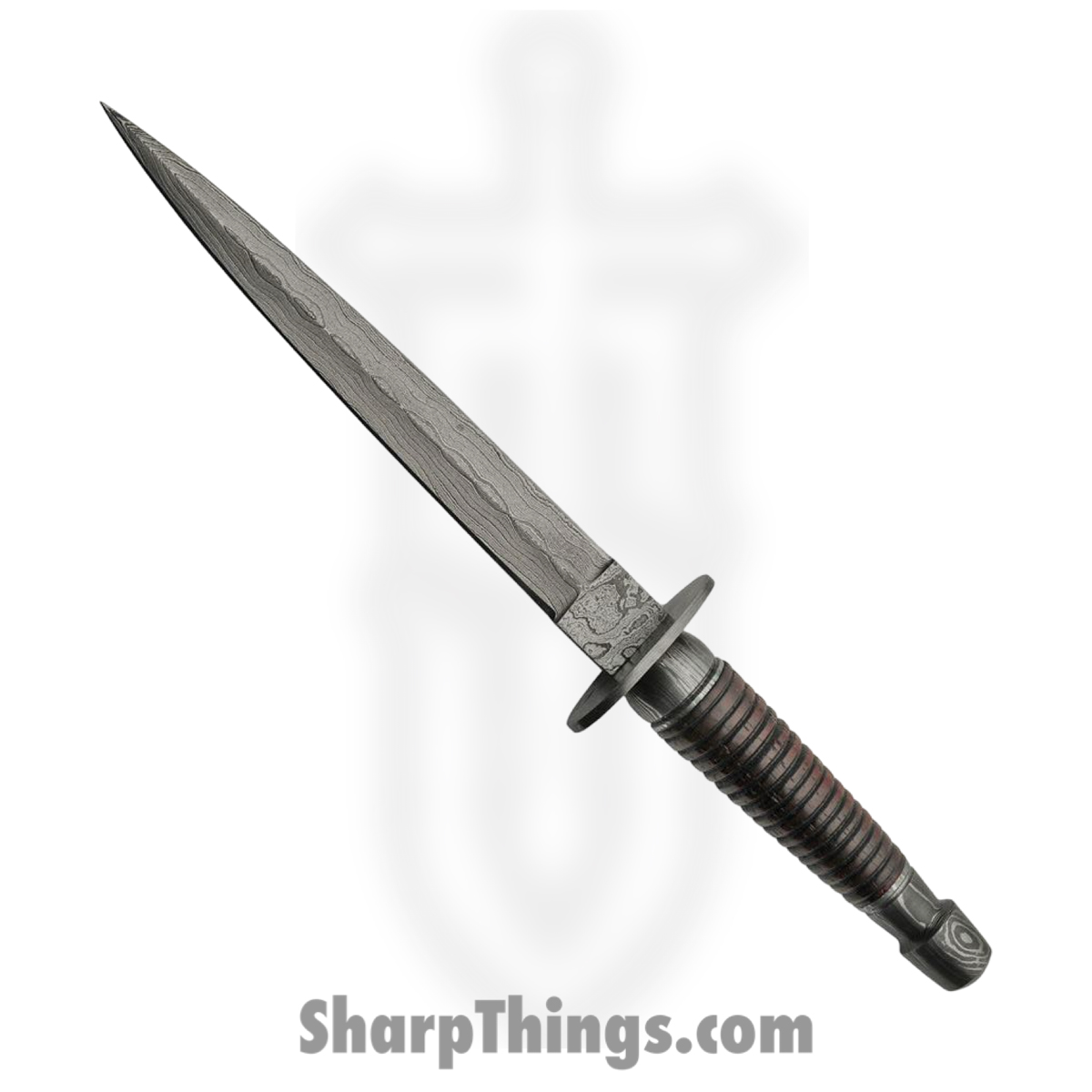 d547ef16-cc2a-4838-a2dd-42bf0e4ea71c_DM1262WD_1.jpg Damascus - DM1262WD - Commando - Fixed Blade Knife - Damascus Dagger - Wood - Brown - Image 1