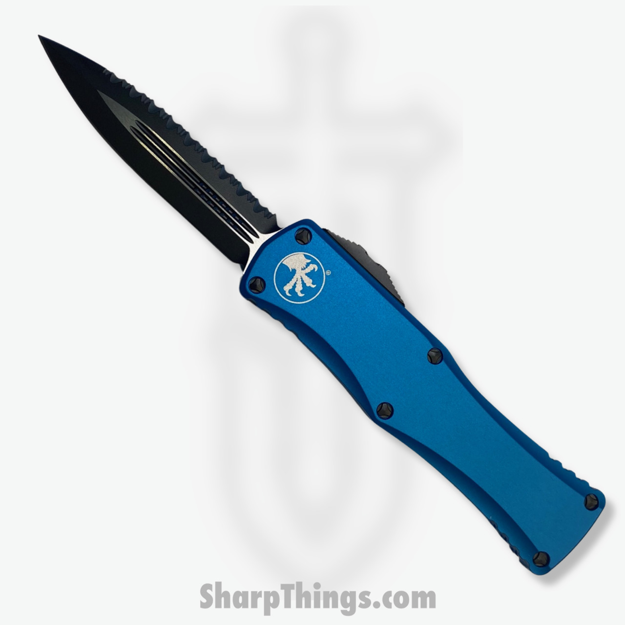 db04d3bb-6499-4500-9183-adcfc5889eb8_702-3BL_1.jpg Microtech - 702-3BL - Hera - OTF Auto - Elmax, M390, 204P Coated Dagger - 6061-T6 Aluminum - Blue - Image 1