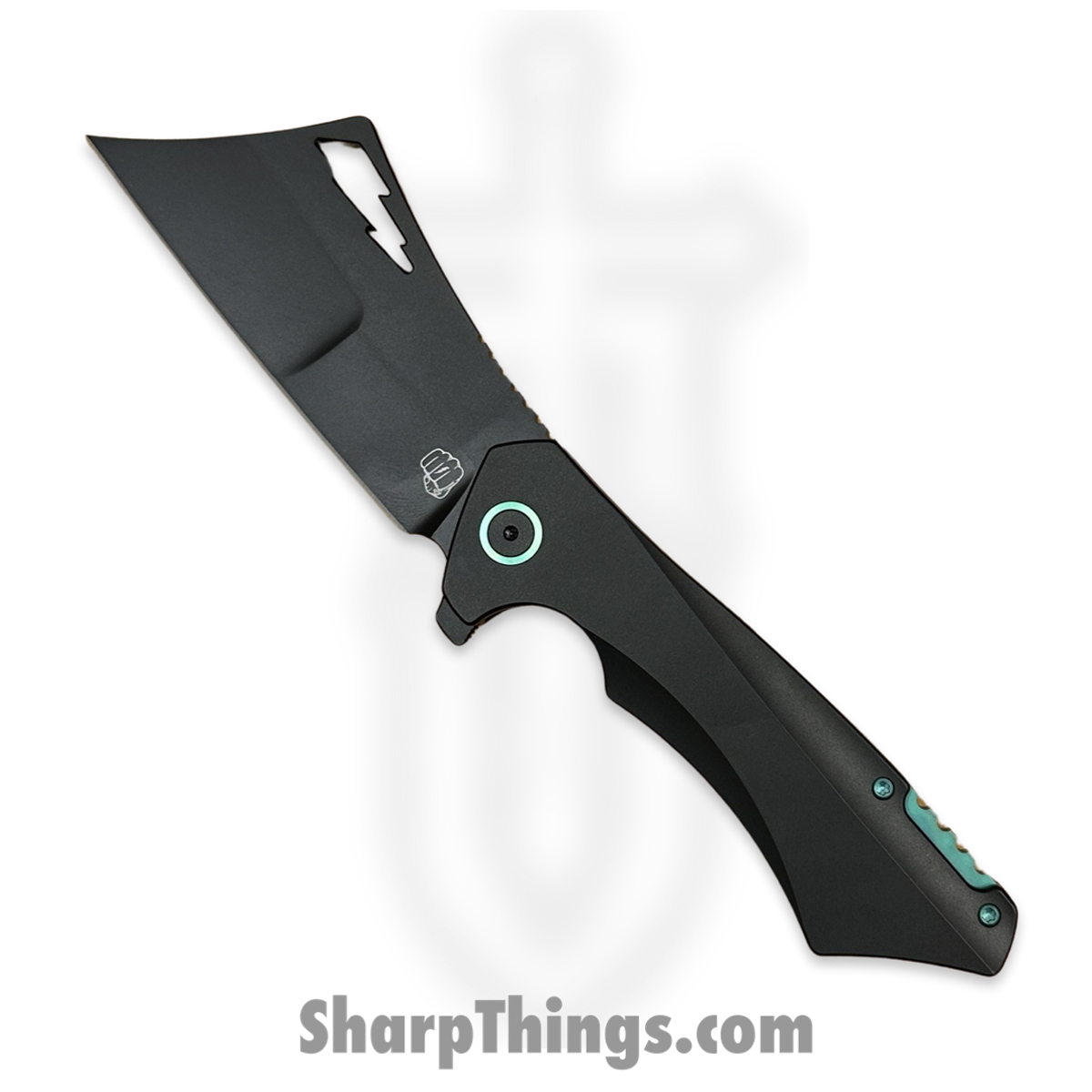 dbbf9f05-d639-423d-b843-9ee897e4a78f_Nem4-Gph-Trq_1.jpg Something Obscene Co. - Nem4-Gph-Trq - Nemley V4 - CPM 20CV Coated Cleaver - Titanium - Graphite Turquoise - Image 1