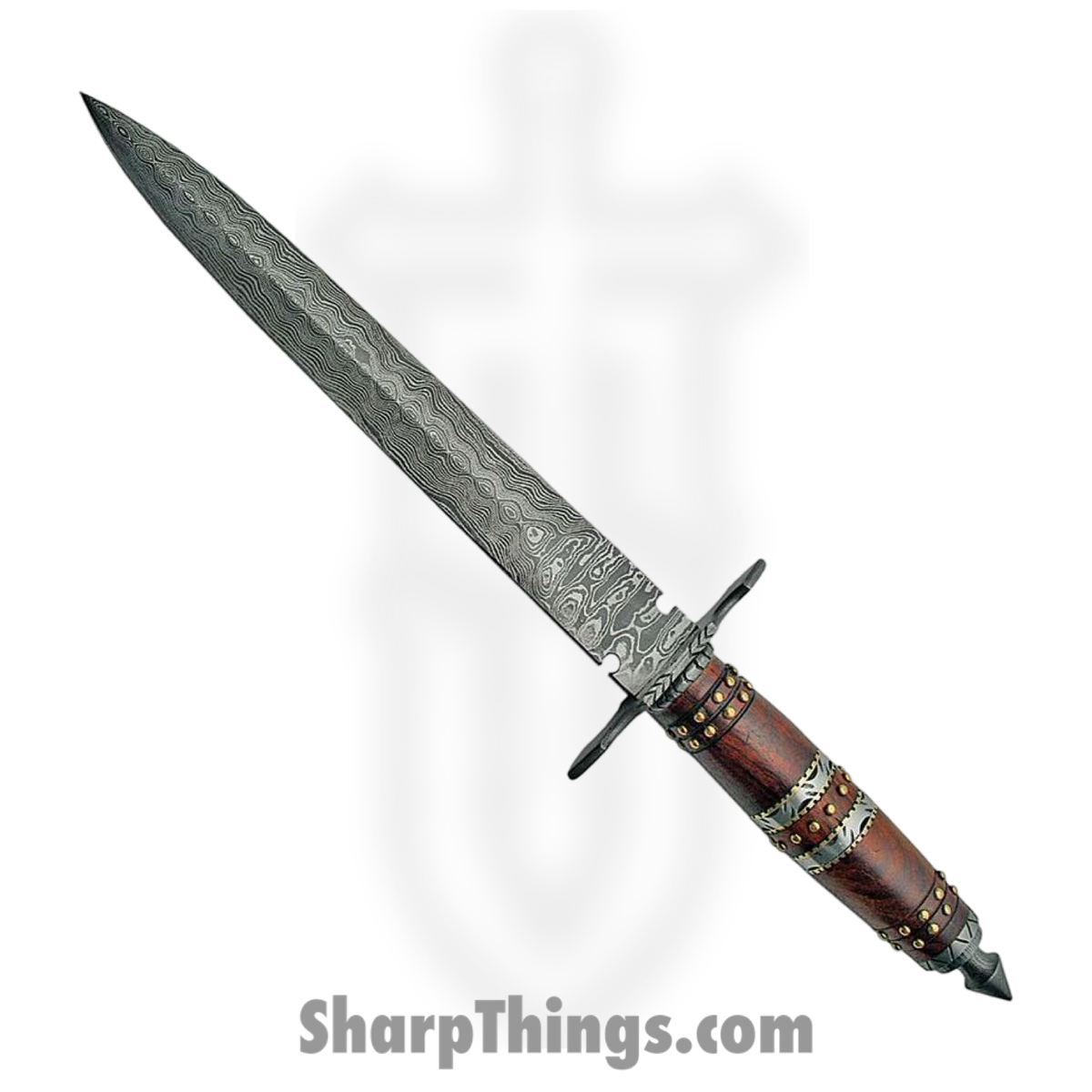 e12ae811-abf8-46aa-bedc-bfb11d3bed4b_DM1104_1.jpg Damascus - DM1104 - Rose - Fixed Blade Knife - Damascus Dagger - Rosewood Nickel - Brown Gray - Image 1