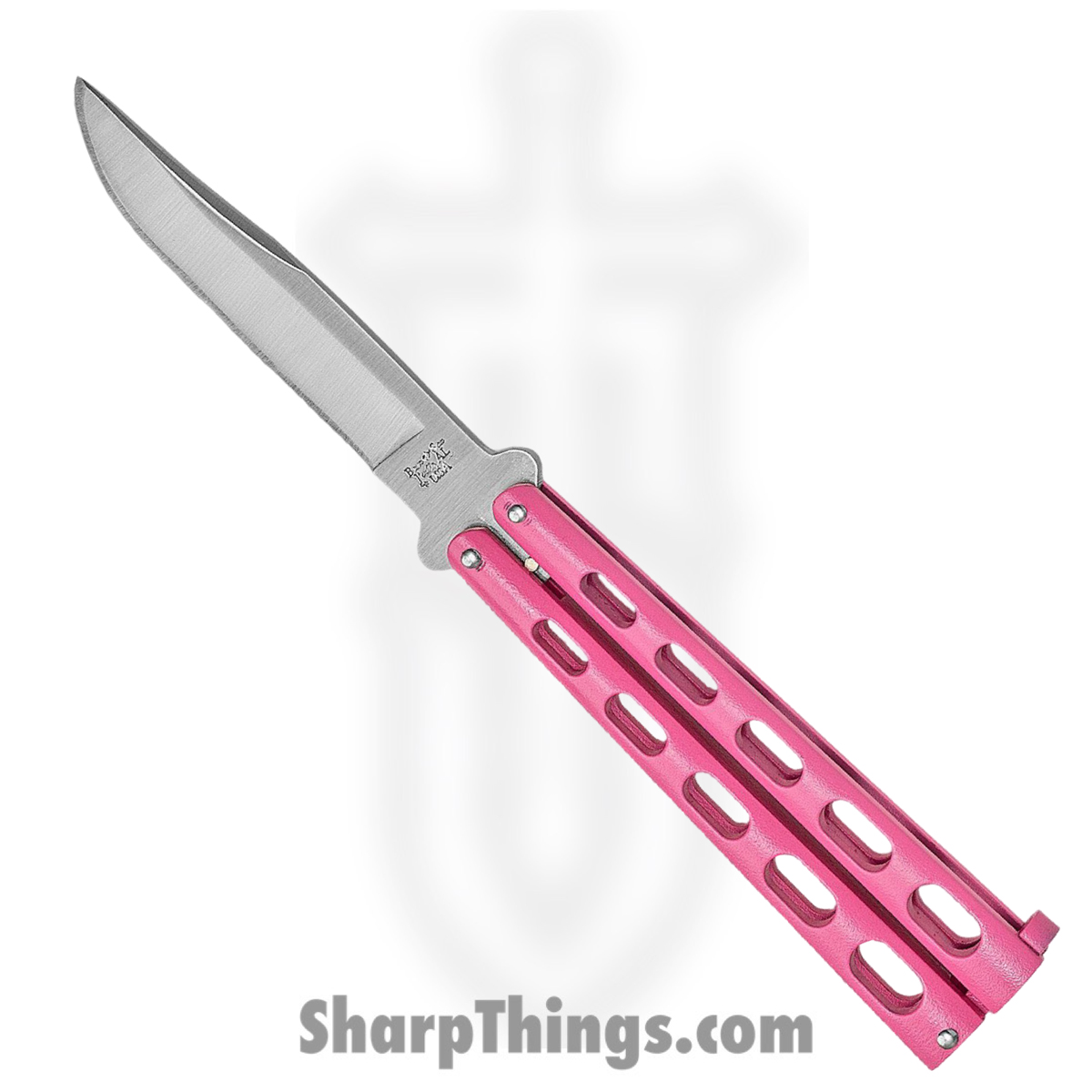 e39ef46f-a4f0-4b8e-b5b7-b5ade7c5e063_BC114PK_1.jpg Bear & Son - BC114PK - Butterfly - Balisong - 440 SS Satin Clip Point - Powder Coated Zinc - Pink - Image 1