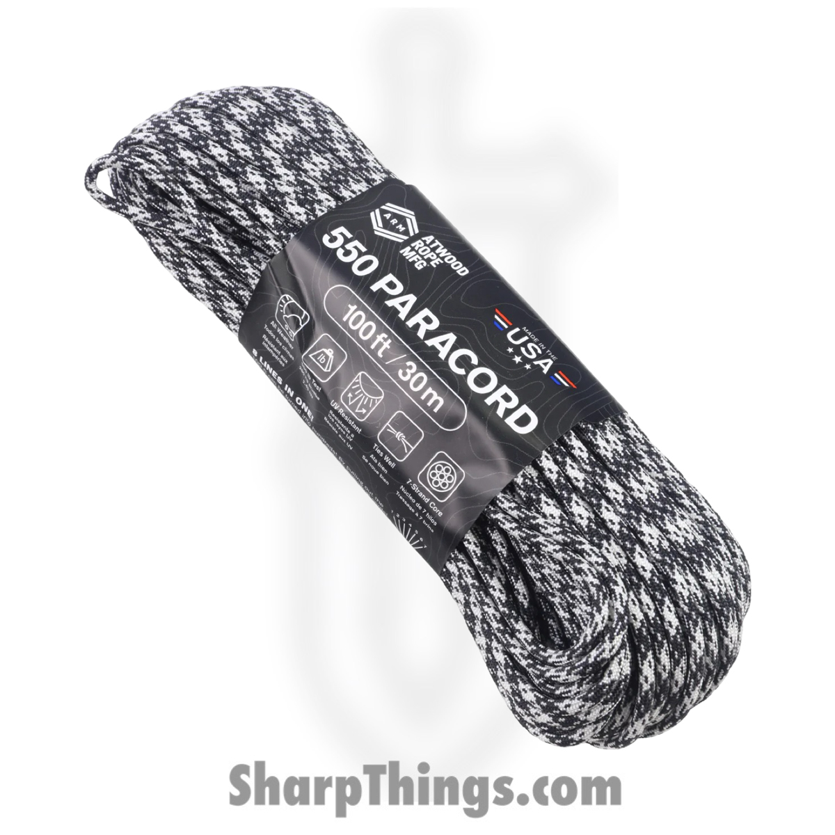 ee7d59bd-c3f3-4103-bad2-453d20db3917_RG1228H_1.jpg Atwood Rope MFG - RG1228H - Paracord 100ft - Black White Gray - Image 1