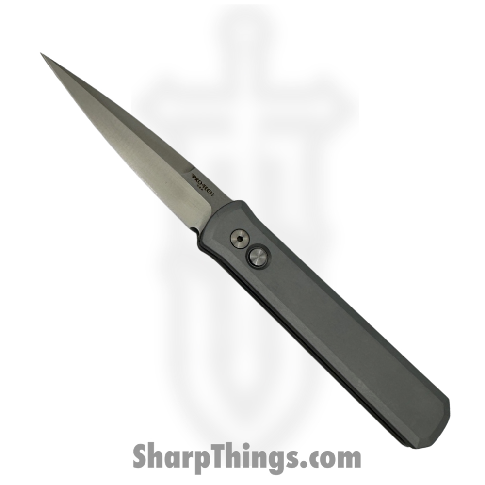f1590034-5553-4b28-92a8-5a86f2ffdd6e_921-Satin-Grey_1.jpg ProTech - 921-Satin-Grey - Godfather - Automatic Knife - 154CM Satin Spear Point - 6061-T6 Aluminum - Grey - Image 1