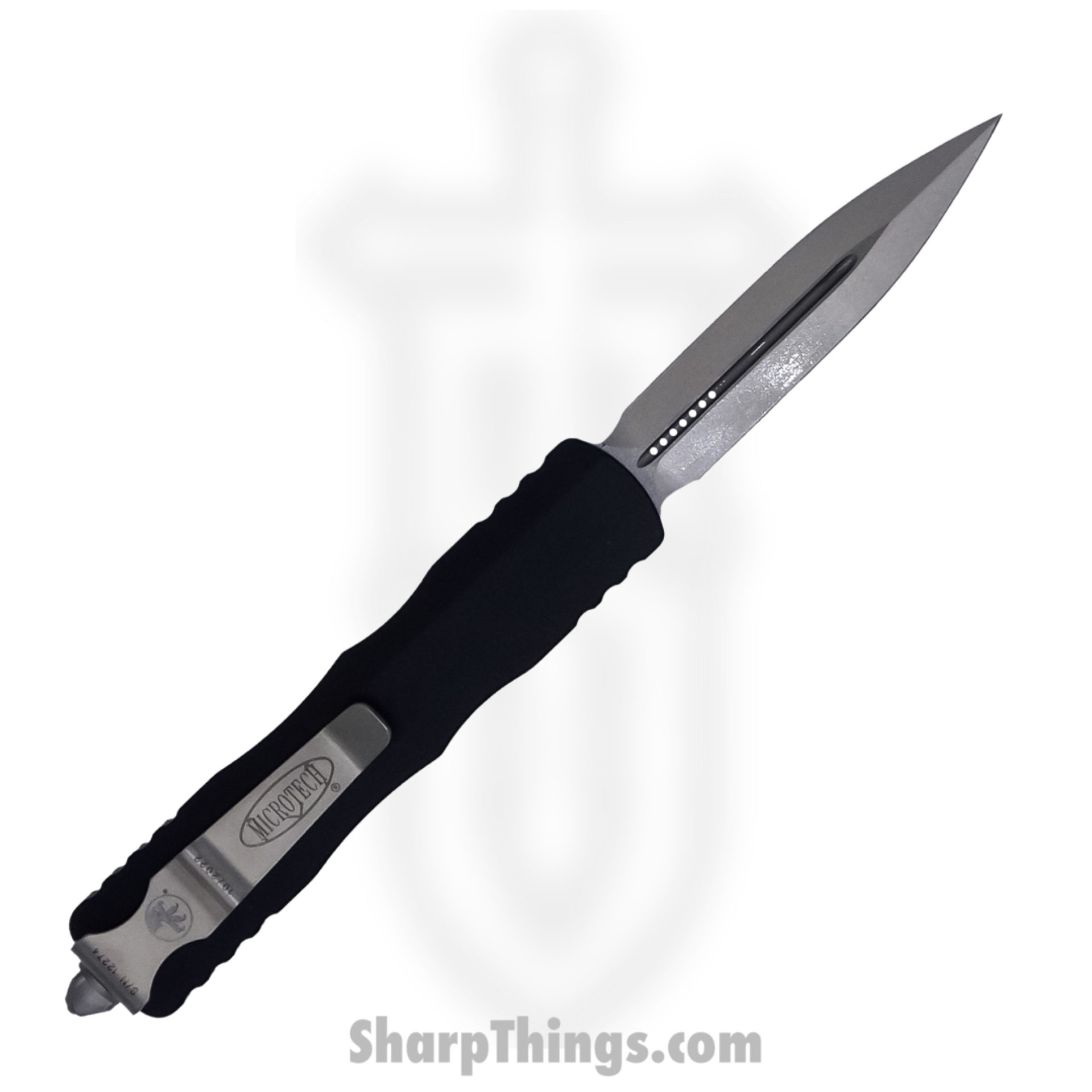 f5a1ec1a-898e-480a-b696-8298d8cd18b3_225-10_1.jpg Microtech - 225-10 - Dirac - OTF Auto - Elmax, M390, 204P Stonewash Dagger - 6061-T6 Aluminum - Black - Image 1