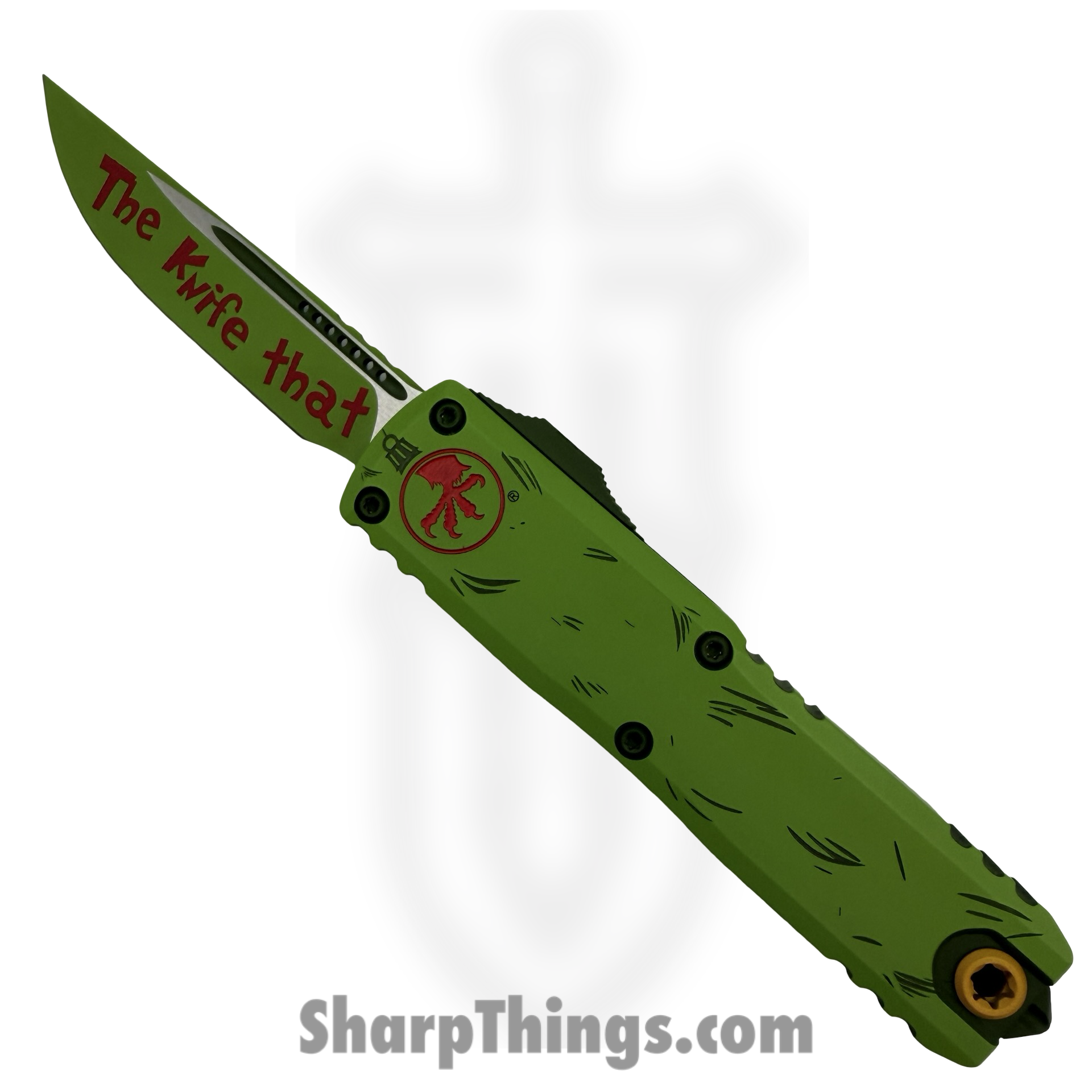 mms000_1-1.png Microtech - 12314-1GNS - UTX-85 Gen IV - OTF Auto - M390MK Coated Drop Point - 6061-T6 Aluminum - Grinch Green - Image 1